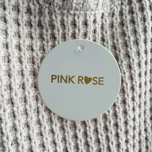 🆕 Pink Rose Blush Chenille Waffle Knit Oversized Sweater XS Cozy Ribbed Hem Chic - Picture 14 of 17